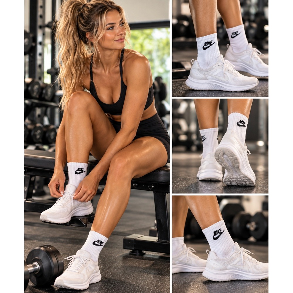 NWT Nike Ankle Socks 3 Pack White Women's Size 4-6 Dri-FIT Athletic #1727